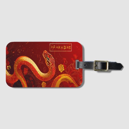 Jaar van de Slang Rood & Goud Bagagelabel (Voorkant (horizontaal))