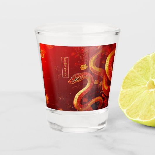 Jaar van de Slang Rood & Goud Shot Glas (Voorkant)