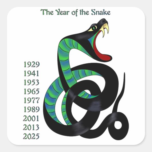 Jaar van de slang vierkante sticker (Voorkant)