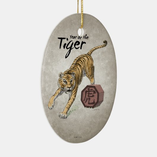 Jaar van de Tiger Chinese Zodiac Art Keramisch Ornament (Rechts)