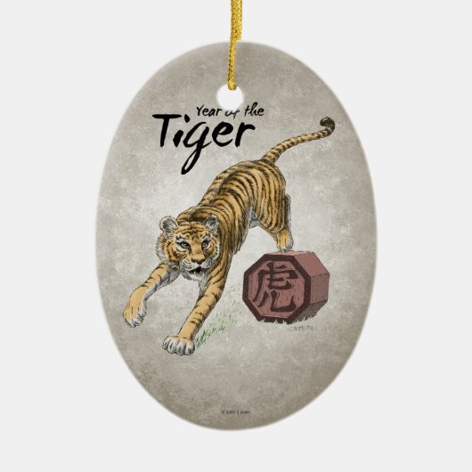 Jaar van de Tiger Chinese Zodiac Art Keramisch Ornament (Voorkant)