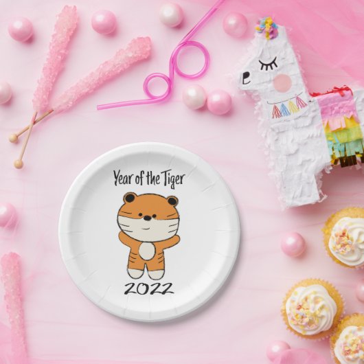 Jaar van de Tijger 2022 Papieren Bordje (Feest)