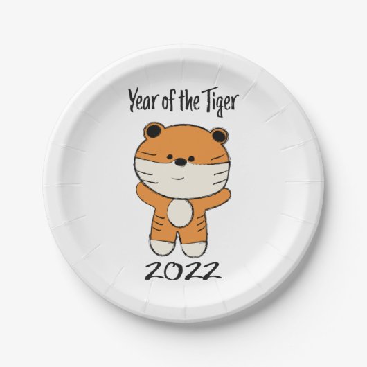 Jaar van de Tijger 2022 Papieren Bordje (Voorkant)