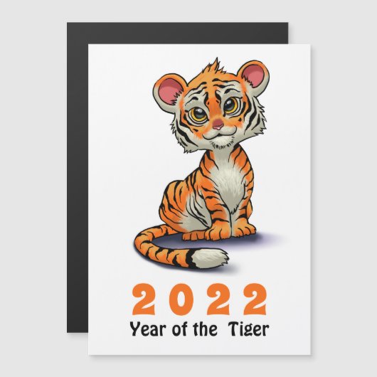 Jaar van de Tijger 2022 Schattige Oranje Cartoon W (Voorkant / Achterkant)