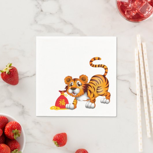 Jaar van de Tijger Cartoon Rode zak Servet (Insitu)