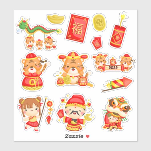 Jaar van de Tijger Stickers | Vier de maan (Vel)