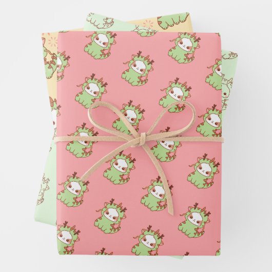 Jaar van Dragon Kawaii Mochi Schattige Kawaii Inpakpapier Vel (In situ)