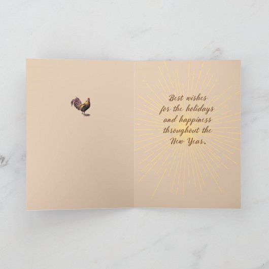 Jaar van Haan Met Gouden Stralen Feestdagen Kaart (Binnen)