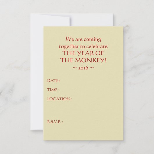 jaar van het apenchinese symbool kaart (Achterkant)