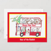 Jaar van het Briefkaart van de konijnenbus Chinees (Voorkant / Achterkant)