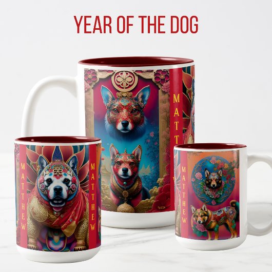 Jaar van het DOG Art. 3 Verbluffende Design Birthd Tweekleurige Koffiemok