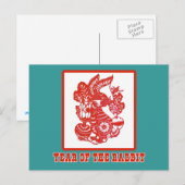 Jaar van het Konijn Chinese Paper Cut Art Feestdagenkaart (Voorkant / Achterkant)