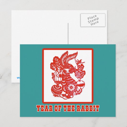 Jaar van het Konijn Chinese Paper Cut Art Feestdagenkaart (Voorkant / Achterkant)