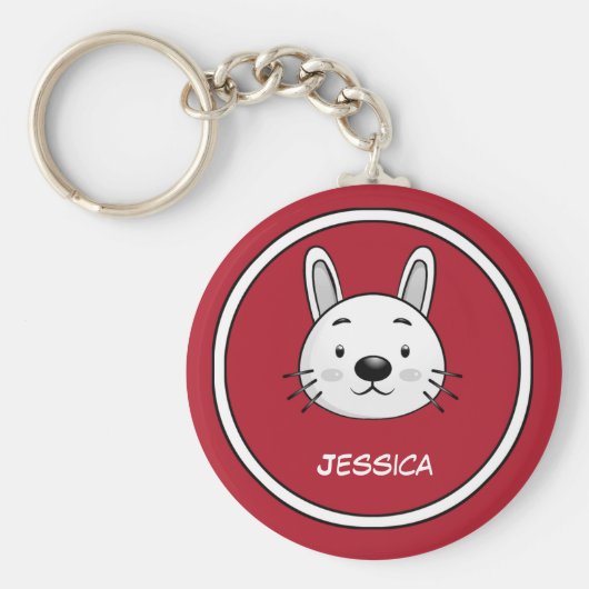 Jaar van het konijn. Cute Bunny | Aangepaste naam Sleutelhanger (Voorkant)