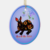 Jaar van het konijn in zwarte sierplanten keramisch ornament (Rechts)