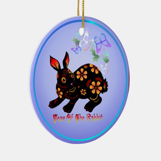 Jaar van het konijn in zwarte sierplanten keramisch ornament (Rechts)