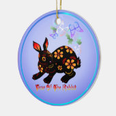 Jaar van het konijn in zwarte sierplanten keramisch ornament (Links)