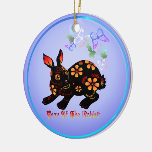 Jaar van het konijn in zwarte sierplanten keramisch ornament (Links)