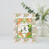 Jaar van het Konijn Neko in Tangerine Feestdagenkaart (Staand voorkant)