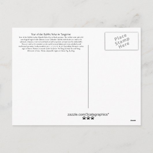 Jaar van het Konijn Neko in Tangerine Feestdagenkaart (Achterkant)