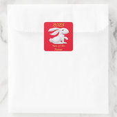 Jaar van het konijn vierkante sticker (Tas)