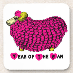 Jaar van het Onderzetter "Ram Sheep" of "Goat Pink