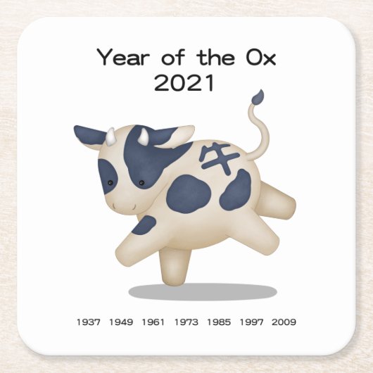 Jaar van het Ox Cute Zodiac Animal 2021 Kartonnen Onderzetters (Voorkant)
