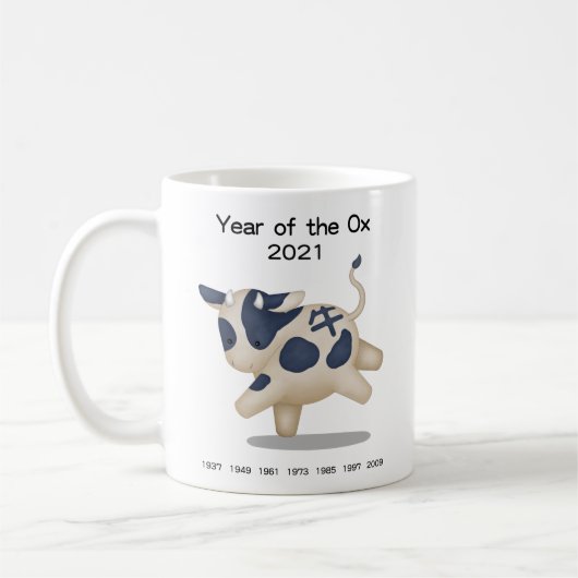 Jaar van het Ox Cute Zodiac Animal 2021 Koffiemok (Links)