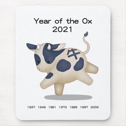 Jaar van het Ox Cute Zodiac Animal 2021 Muismat (Voorkant)