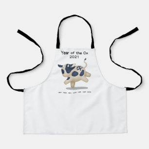 Jaar van het Ox Cute Zodiac Animal 2021 Schort