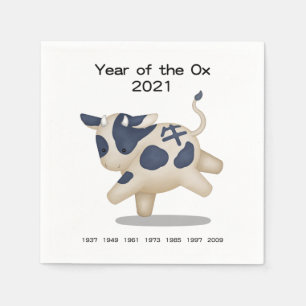 Jaar van het Ox Cute Zodiac Animal 2021 Servet