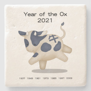 Jaar van het Ox Cute Zodiac Animal 2021 Stenen Onderzetter