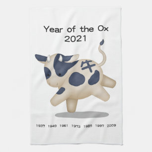 Jaar van het Ox Cute Zodiac Animal 2021 Theedoek