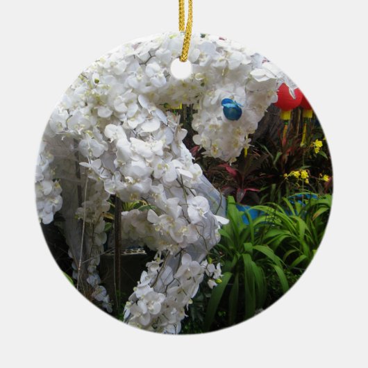 Jaar van het Paard | 春節馬 ... Chinese Bloem Topiair Keramisch Ornament (Voorkant)