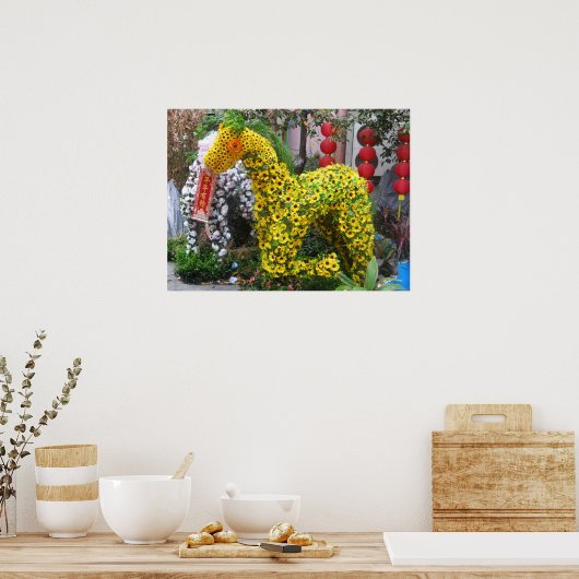 Jaar van het Paard | 春節馬 ... Chinese bloemtopiary Poster (Keuken)