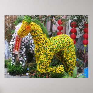 Jaar van het Paard 春節馬 ... Chinese bloemtopiary Poster