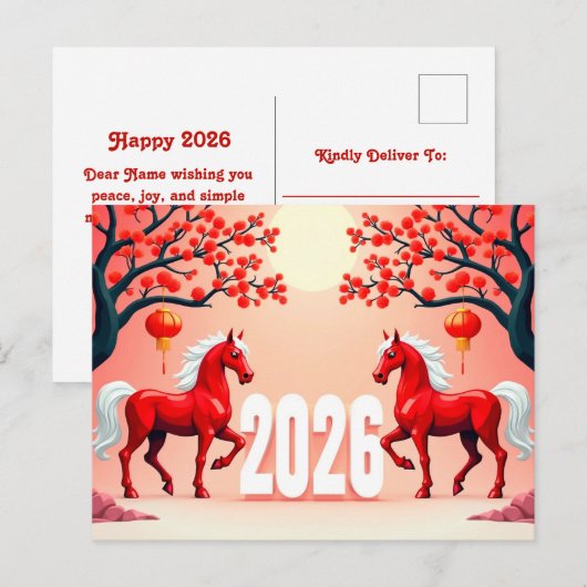 Jaar van het Paard 2026 Briefkaart (Voorkant / Achterkant)