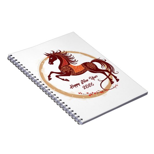 Jaar van het Paard 2026 Bruine kleur Notitieboek (Rechterzijde)