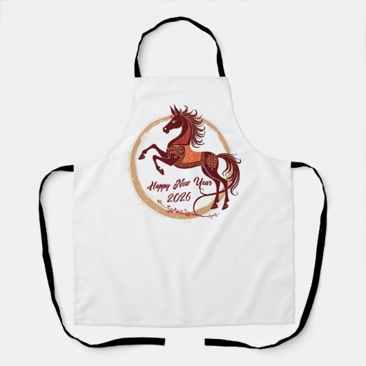 Jaar van het Paard 2026 Bruine kleur Schort (Voorkant)