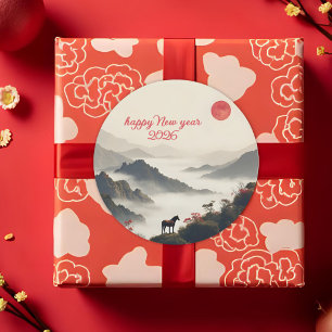 Jaar van het Paard 2026 Chinees Nieuwjaar Berg Ronde Sticker