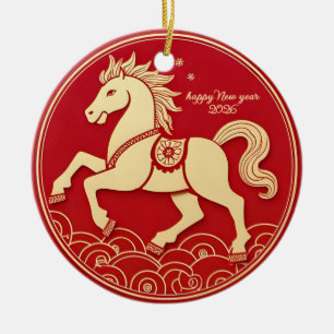 Jaar van het Paard 2026 Chinees Nieuwjaar Keramisch Ornament