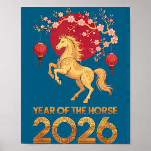Jaar Van Het Paard 2026 Chinese Zodiak Maans Nieuw Poster
