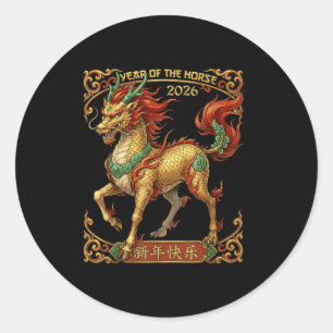 Jaar van het paard 2026 draak paard Chinees nieuw Ronde Sticker
