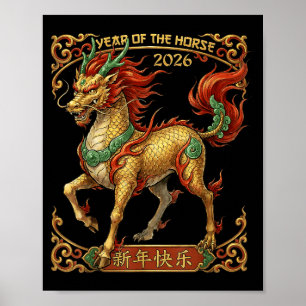 Jaar van het paard 2026 drakenpaard Chinees nieuw Poster