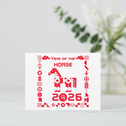Jaar van het Paard 2026 Feestdagenkaart (Staand voorkant)