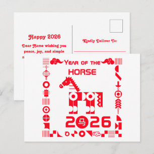 Jaar van het Paard 2026 Feestdagenkaart