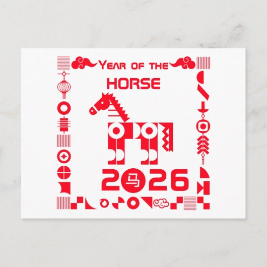 Jaar van het Paard 2026 Feestdagenkaart (Voorkant)