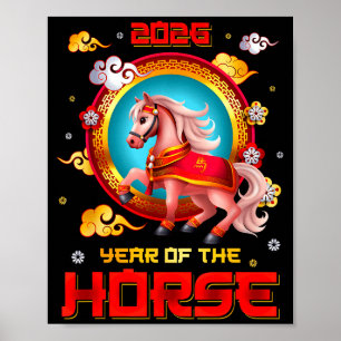Jaar Van Het Paard 2026 Gelukkig Chinees Nieuwjaar Poster