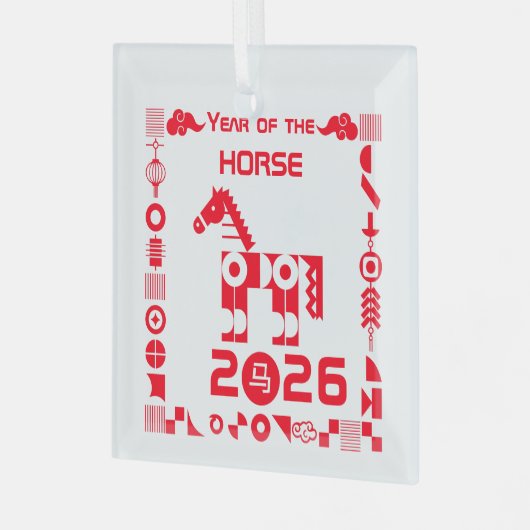 Jaar van het Paard 2026 Glas Ornament (Voorkant links)
