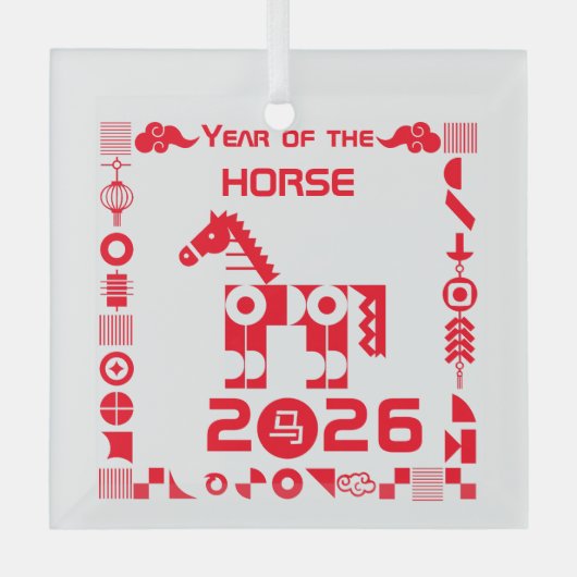 Jaar van het Paard 2026 Glas Ornament (Voorkant)